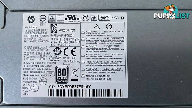 HP Switching Power Supply 250w 800/880 G3 Z2/800 G4 G5 L08417-004