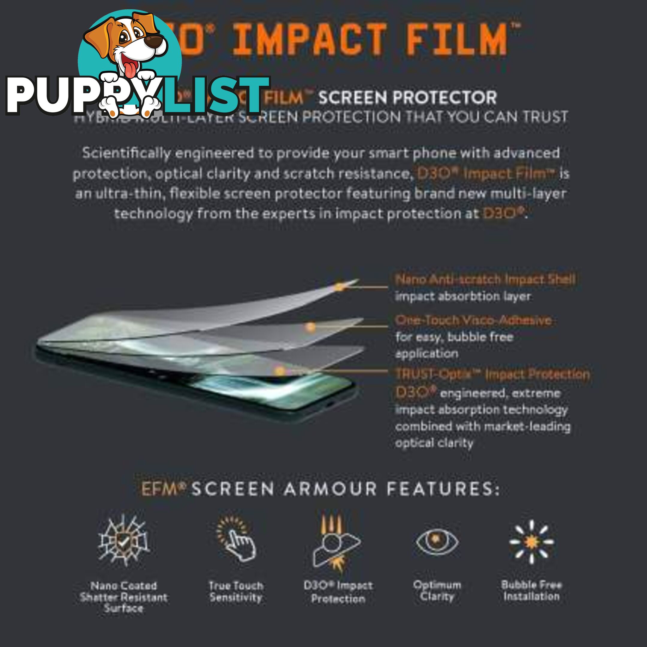 EFM D3O Impact Film Screen Armour Display Optimised For iPhone Xs Max/11 Pro Max - Clear - EFM - 9319655070919