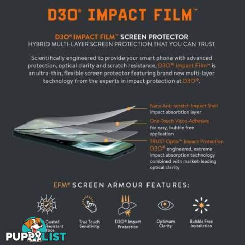 EFM D3O Impact Film Screen Armour Display Optimised For iPhone Xs Max/11 Pro Max - Clear - EFM - 9319655070919