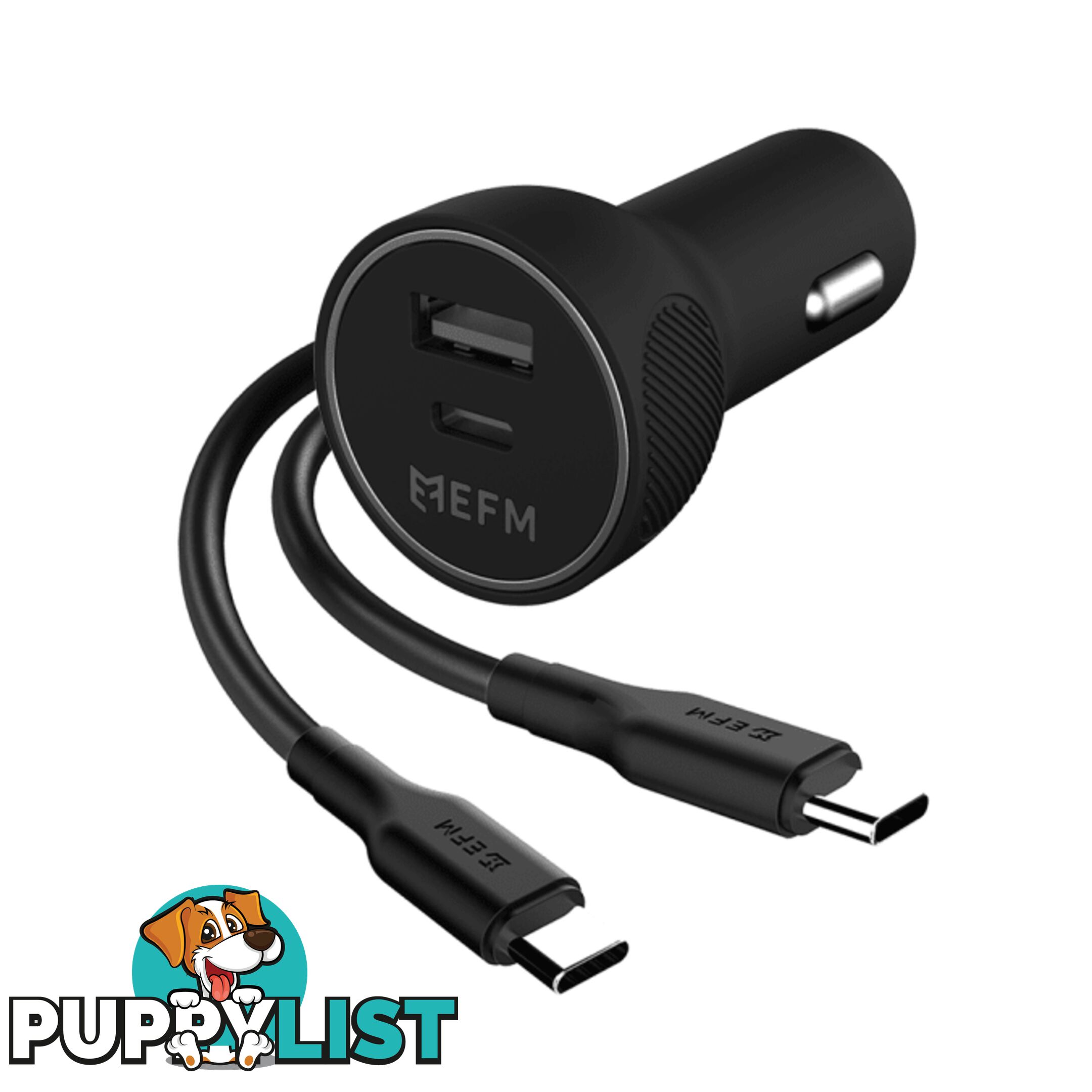 EFM Dual Port Car Charger TypeC PD Port to USB-A 39w QC3.0 with Type C Cable - EFM - 9319655068091