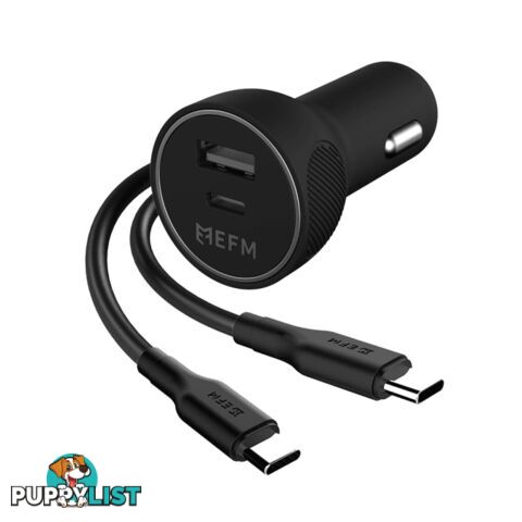 EFM Dual Port Car Charger TypeC PD Port to USB-A 39w QC3.0 with Type C Cable - EFM - 9319655068091