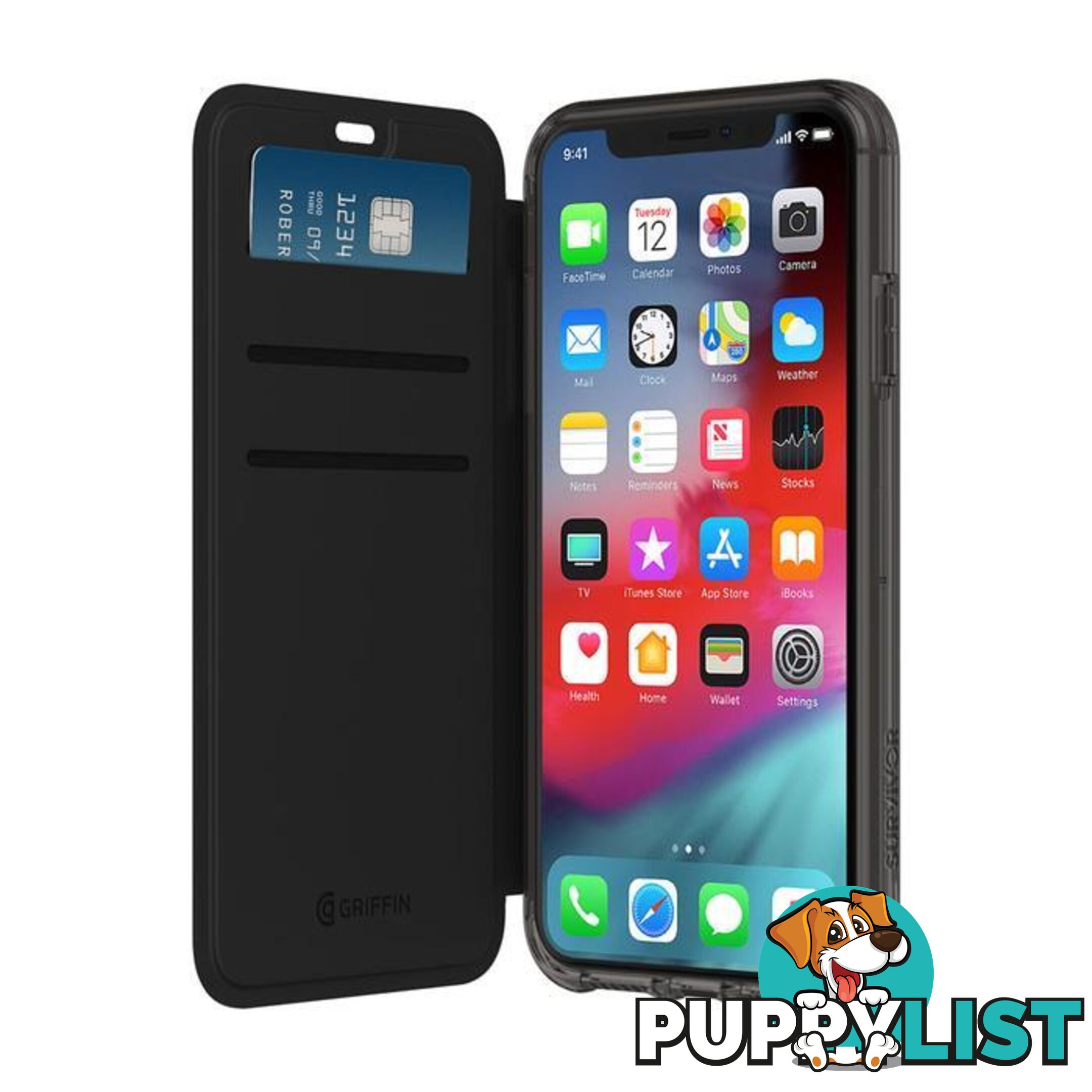 Griffin Survivor Clear Wallet for iPhone Xs - Black/Clear - Griffin - 191058093592