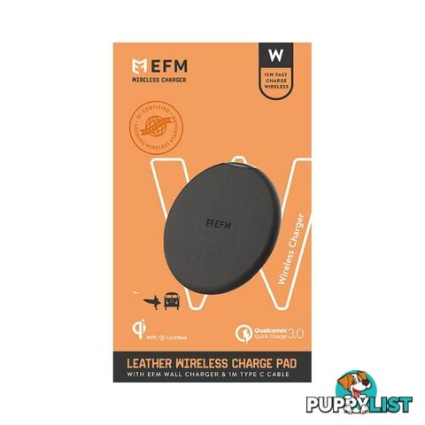 EFM Leather Wireless Charge Pad 15W Qi WPC Certified with USB Wall Adapter - EFM - 9319655068060