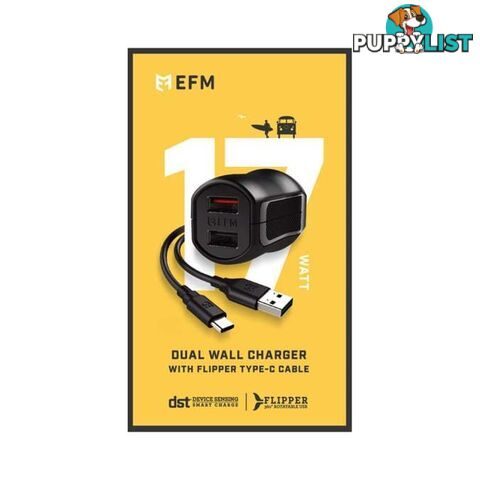 EFM Dual USB Rapid Wall Charger 3.4A With Type C Cable - EFM - 9319655058511