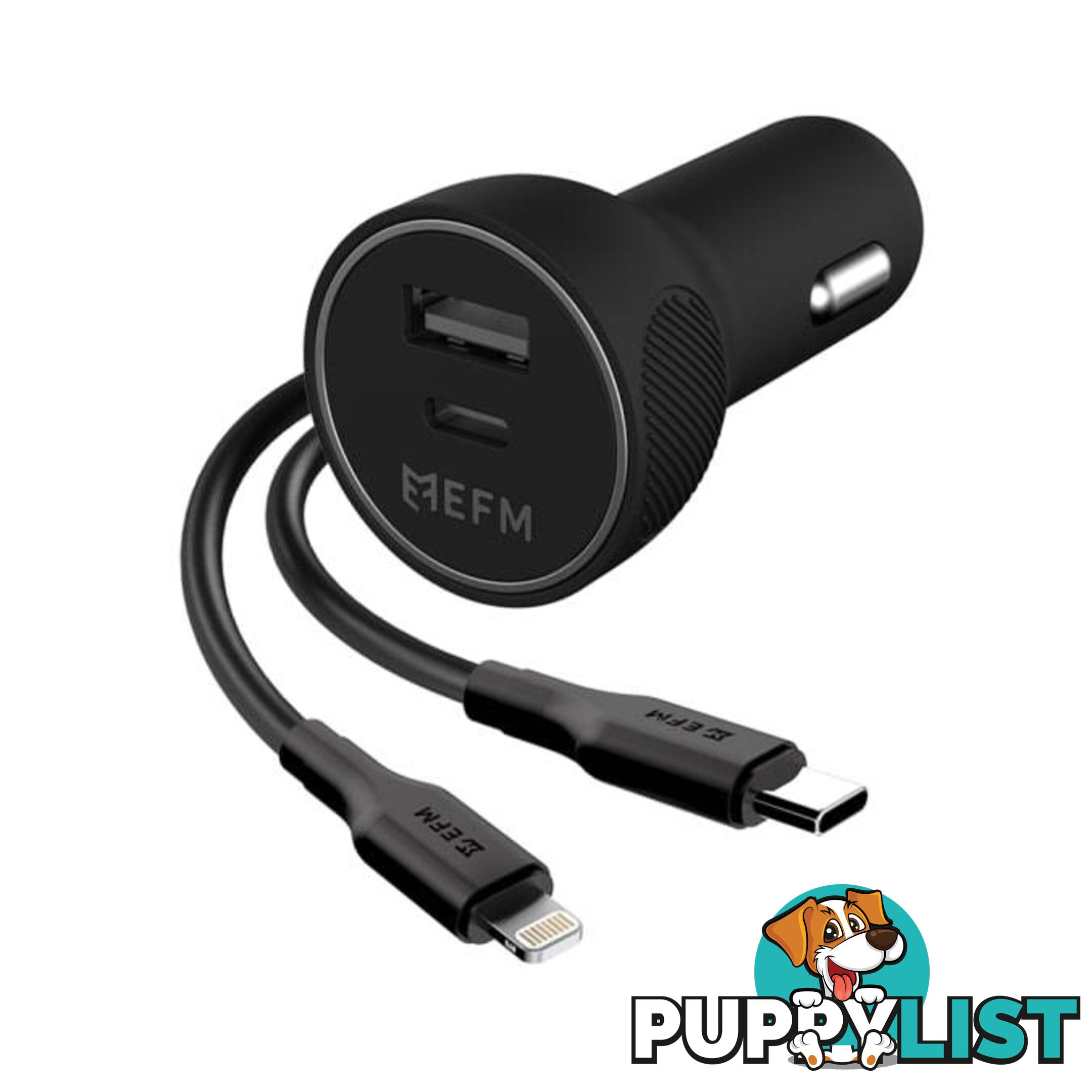 EFM 39W Dual Port Car Charger With Type C to Apple Lightning Cable - EFM - 9319655068152