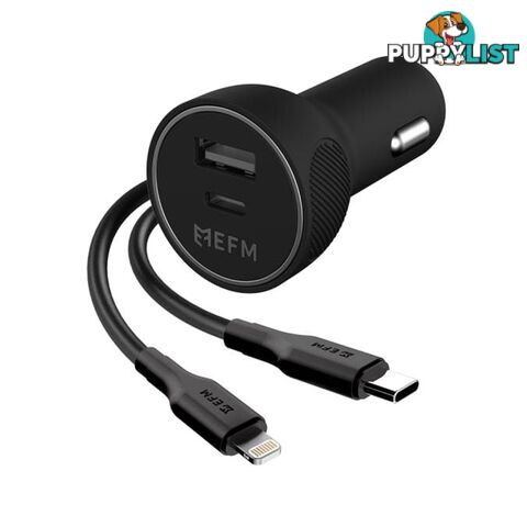 EFM 39W Dual Port Car Charger With Type C to Apple Lightning Cable - EFM - 9319655068152