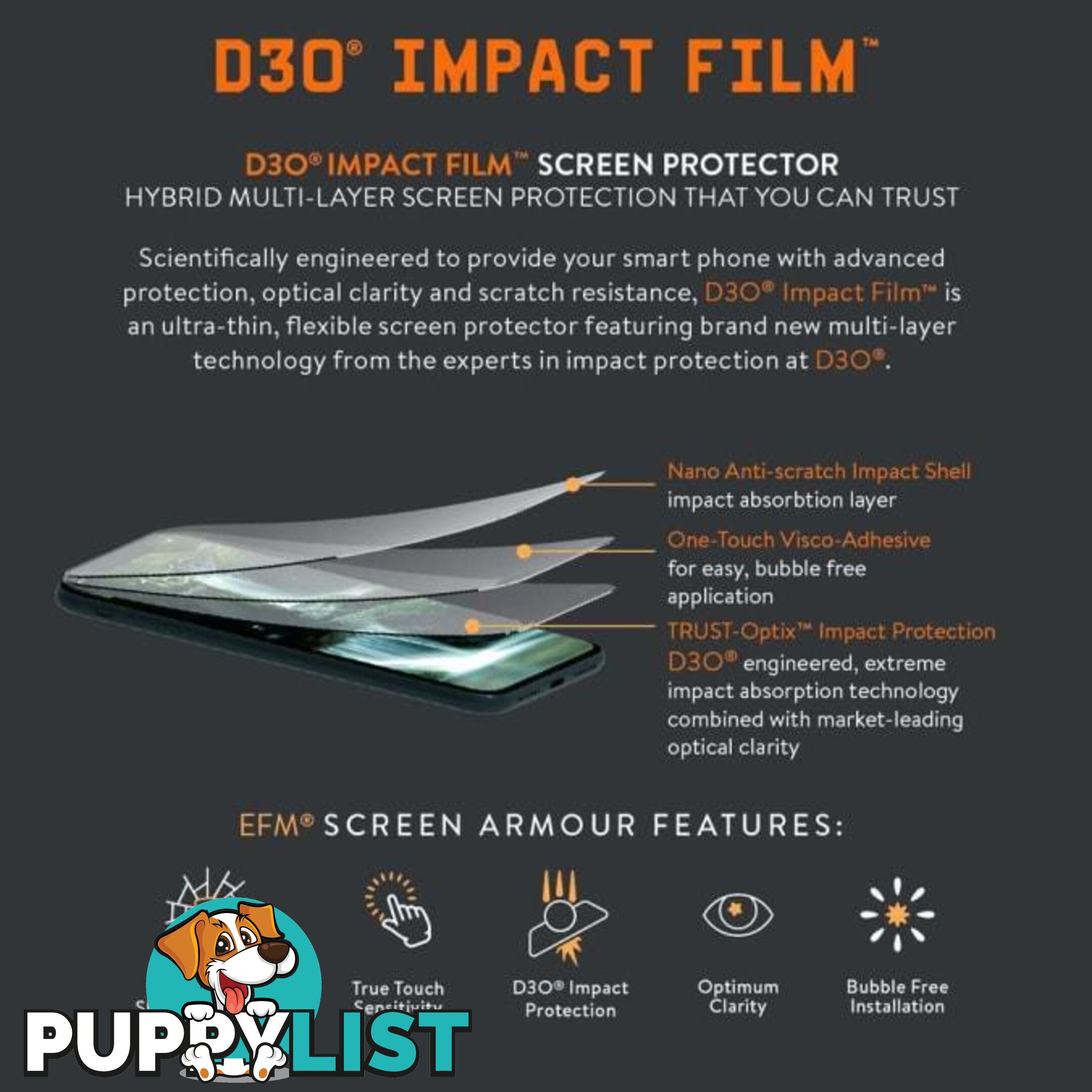 EFM D3O Impact Film Screen Armour Display Optimised For iPhone XR|11 - Clear - EFM - 9319655070902