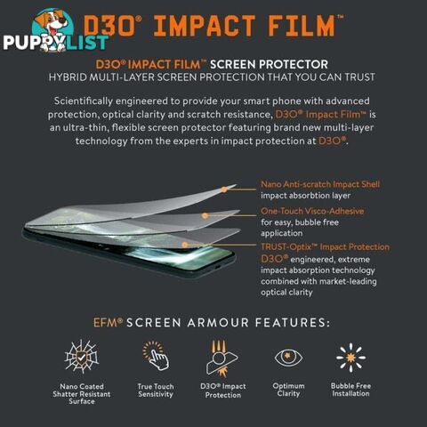 EFM D3O Impact Film Screen Armour Display Optimised For iPhone XR|11 - Clear - EFM - 9319655070902