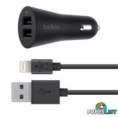 Belkin BOOSTUP 2-Port 24W Metallic Car Charger With USB-A to Lightning cable - Black - Belkin - 745883738694