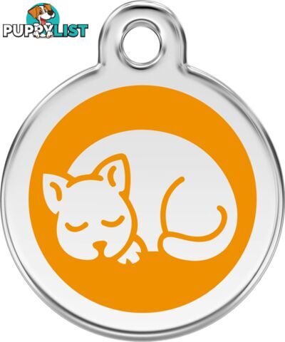 RED DINGO ENAMEL KITTEN TAG - ORANGE - LIFETIME GU