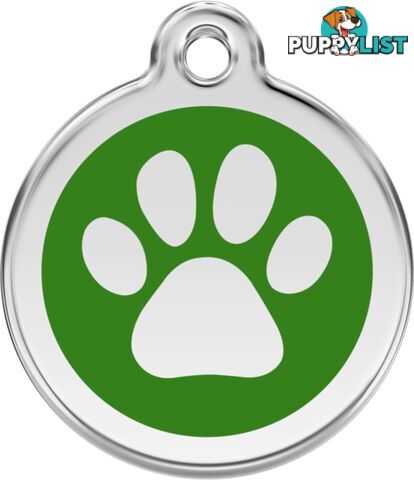 RED DINGO ENAMEL PAW PRINT TAG GREEN - LIFETIME GU