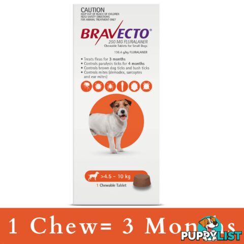 BRAVECTO CHEWABLE TABLET FOR SMALL DOGS 4.5-10KG (