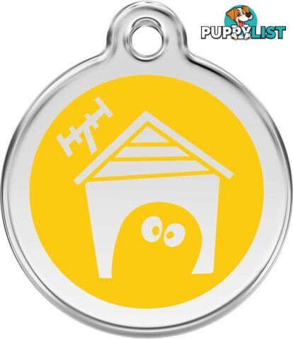 RED DINGO DOG ENAMEL HOUSE TAG - YELLOW - LIFETIME