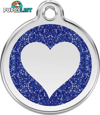 RED DINGO GLITTER BLUE HEART TAG - LIFETIME GUARAN