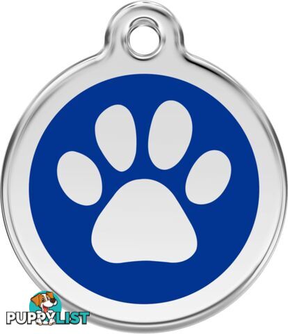 RED DINGO ENAMEL PAW PRINT TAG DARK BLUE - LIFETIM