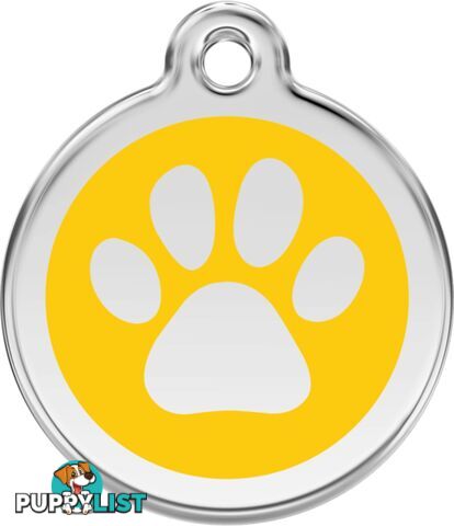 RED DINGO ENAMEL PAW PRINT TAG YELLOW - LIFETIME G