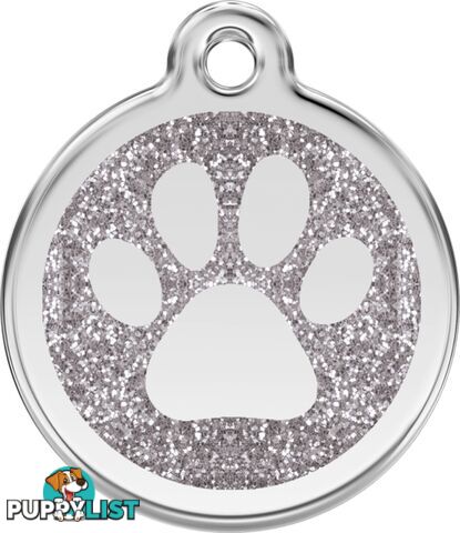 RED DINGO GLITTER PAW PRINT TAG SILVER - LIFETIME