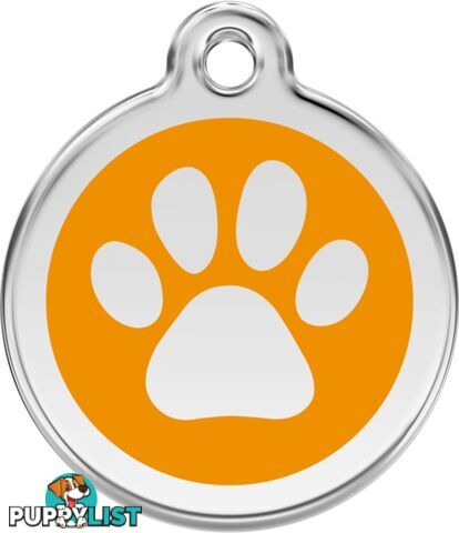 RED DINGO ENAMEL PAW PRINT TAG ORANGE - LIFETIME G