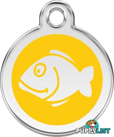 RED DINGO ENAMEL FISH TAG - YELLOW - LIFETIME GUAR