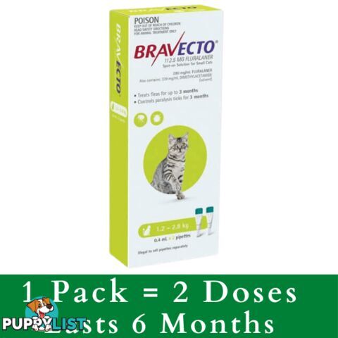 BRAVECTO SPOT ON FOR SMALL CATS GREEN 1.2 - 2.8KG