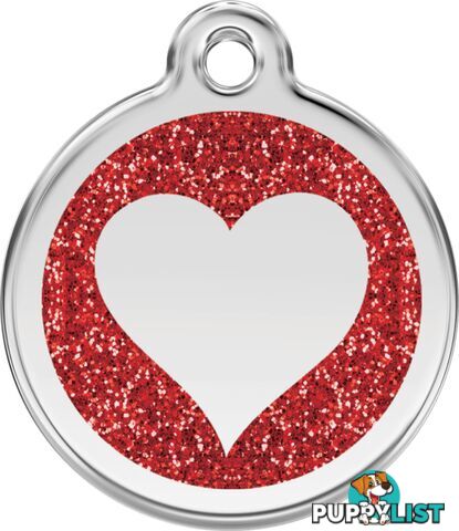 RED DINGO GLITTER RED HEART TAG - LIFETIME GUARANT