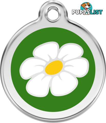 RED DINGO ENAMEL DAISY TAG - GREEN - LIFETIME GUAR