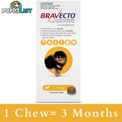 BRAVECTO CHEWABLE TABLET FOR VERY SMALL DOGS 2-4.5