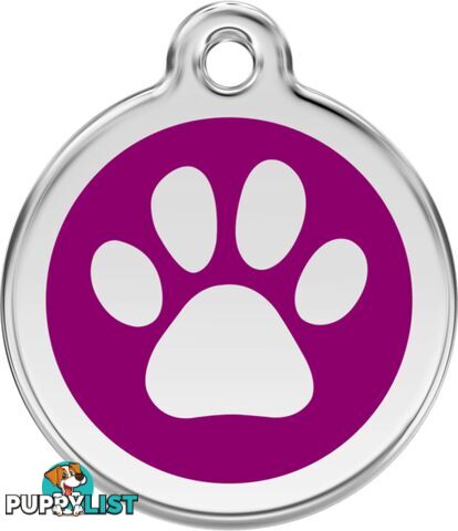 RED DINGO ENAMEL PAW PRINT TAG PURPLE - LIFETIME G