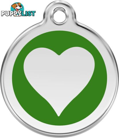 RED DINGO ENAMEL GREEN HEART TAG - LIFETIME GUARAN