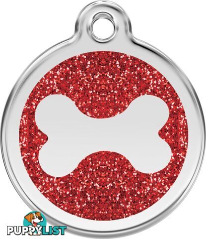 RED DINGO GLITTER BONE TAG RED - LIFETIME GUARANTE