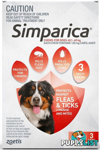 SIMPARICA EXTRA LARGE DOG 40.1-60KG (RED) 120MG