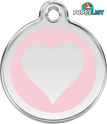 RED DINGO ENAMEL PINK HEART TAG - LIFETIME GUARANT