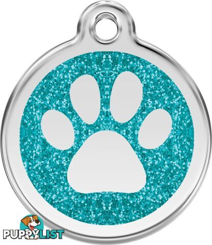 RED DINGO GLITTER PAW PRINT TAG AQUA - LIFETIME GU