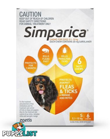 SIMPARICA SMALL DOG 5.1 - 10KG 20MG (ORANGE) 20MG