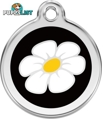 RED DINGO ENAMEL DAISY TAG - BLACK - LIFETIME GUAR