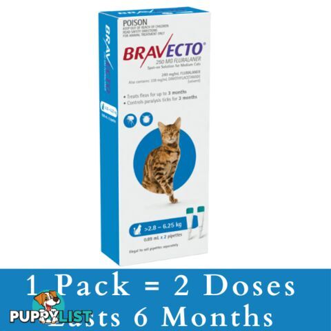 BRAVECTO SPOT ON FOR MEDIUM CATS 2.8KG-6.25KG (BLU