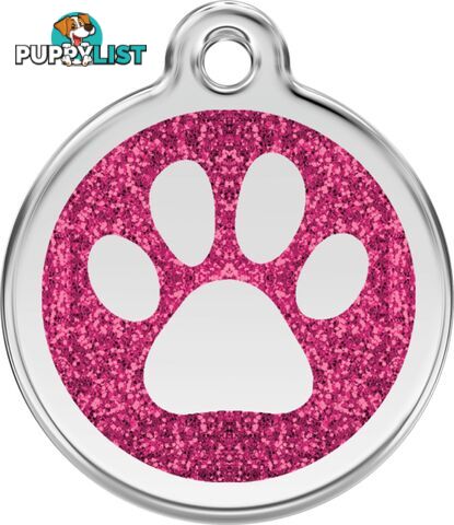 RED DINGO GLITTER PAW PRINT TAG HOT PINK - LIFETIM