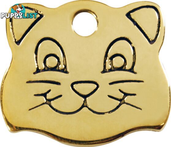 RED DINGO BRASS CAT FACE TAG - LIFETIME GUARANTEE