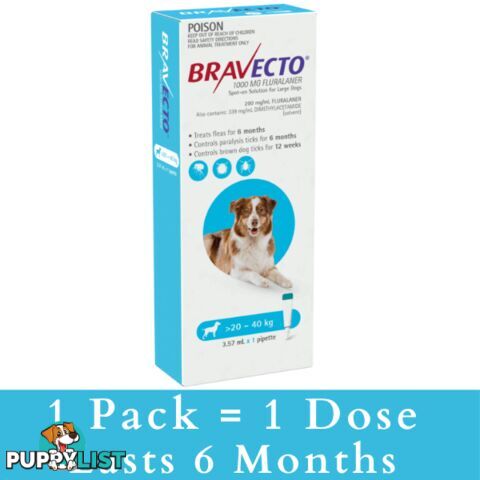 BRAVECTO SPOT ON FOR LARGE DOGS 20.1 - 40KG (BLUE