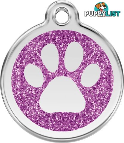 RED DINGO GLITTER PAW PRINT TAG PURPLE - LIFETIME