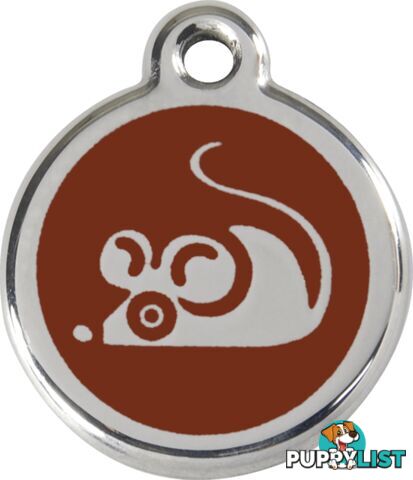 RED DINGO ENAMEL MOUSE TAG - BROWN - LIFETIME GUAR