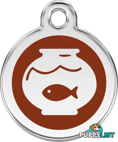 RED DINGO ENAMEL FISH BOWL TAG - BROWN - LIFETIME