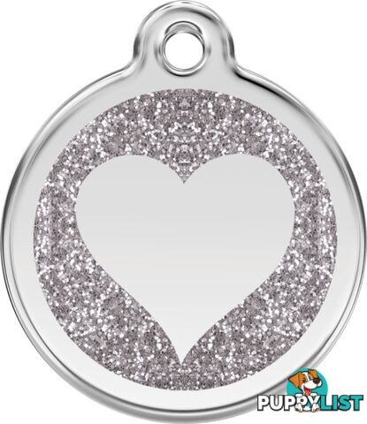 RED DINGO GLITTER SILVER HEART TAG - LIFETIME GUAR