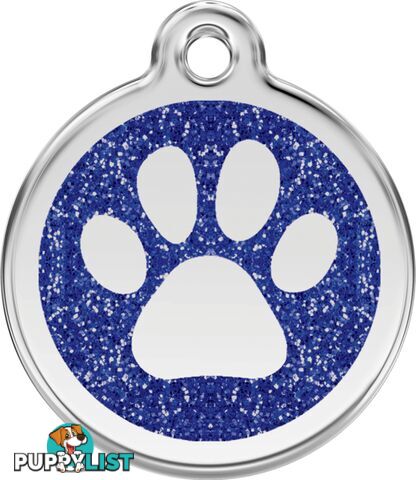 RED DINGO GLITTER PAW PRINT TAG BLUE - LIFETIME GU