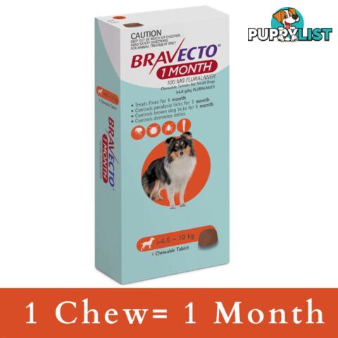 BRAVECTO MONTHLY CHEW TABLET FOR SMALL DOGS 4.5-10