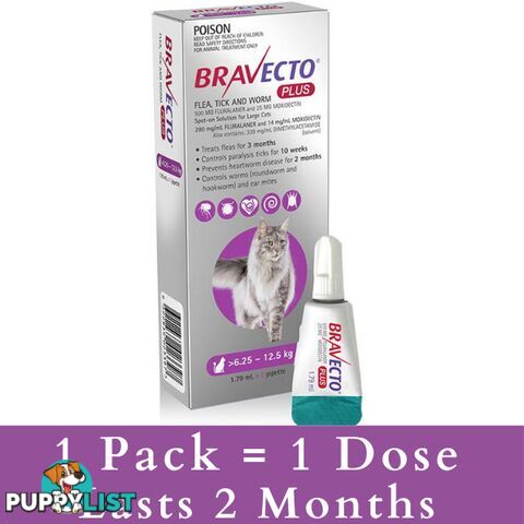 BRAVECTO PLUS FOR LARGE CATS 6.25 - 12.5KG (PURPLE