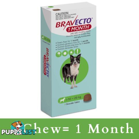 BRAVECTO MONTHLY CHEW TABLET FOR MEDIUM DOGS 10-20