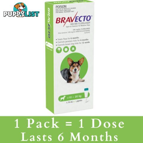 BRAVECTO SPOT ON FOR MEDIUM DOGS 10.1 -20KG (GREEN