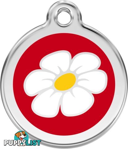 RED DINGO ENAMEL DAISY TAG - RED - LIFETIME GUARAN