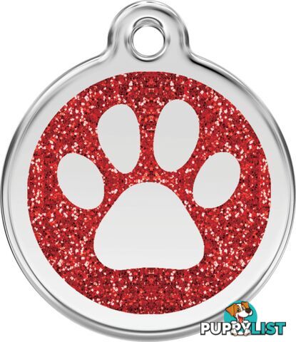 RED DINGO GLITTER PAW PRINT TAG RED - LIFETIME GUA